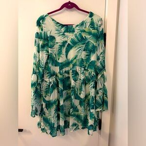Green Leaf Print Women's Top